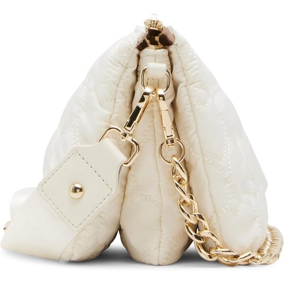 Women\'s Cream Quilt Heart Crossbody Bag Zipper Detachable Strap